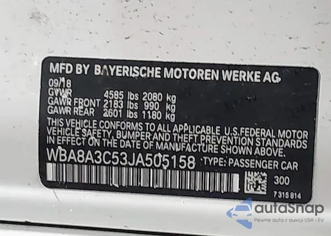 2018 BMW 320I xDrive from USA, damaged, VIN WBA8A3C53JA505158